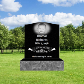 Picture of Black Granite Infant Monument Headstone  14inch Top 18inch Base