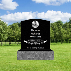 Picture of Black Granite Small Monument Headstone   14inch Top 18inch Base