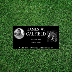 Picture of Black Granite (With Free Photo!) Grass Level Headstones   20"Long x 10"Wide x 3"