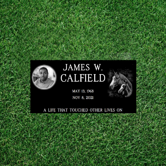 Picture of Black Granite (With Free Photo!) Grass Level Headstones   20"Long x 10"Wide x 3"