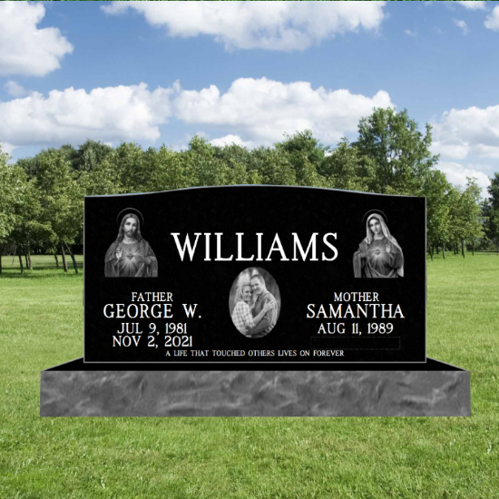 Picture of Medium Companion Black Granite Headstone (Corner Designs) 36inch top 46inch base 36x6x20
