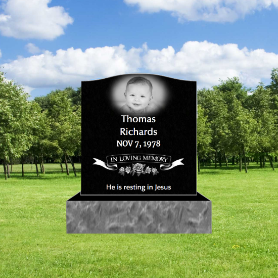 Picture of Black Granite Infant Monument Headstone  14inch Top 18inch Base
