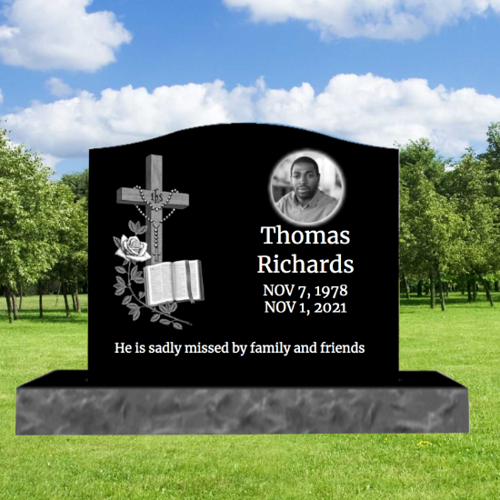 Single Black Granite Headstone (Designs Left) 24inch Top 34inch