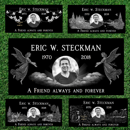 Picture of Collage Grass Level Portrait Black Granite Headstone 24x12x4