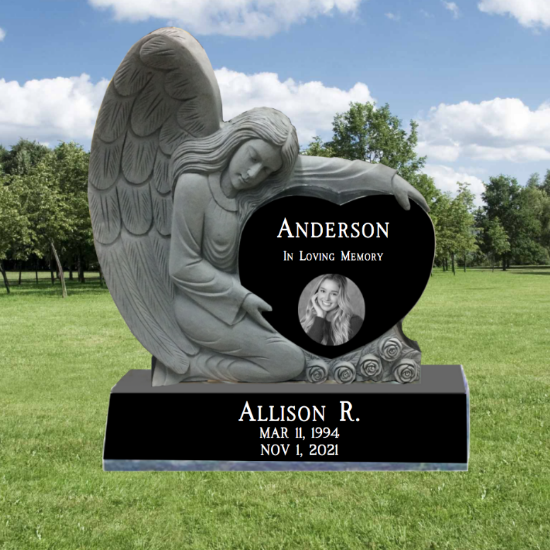 Limited Time Special Single Black Granite Carved Angel Heart Headstones Arrowhead Memorial 0803