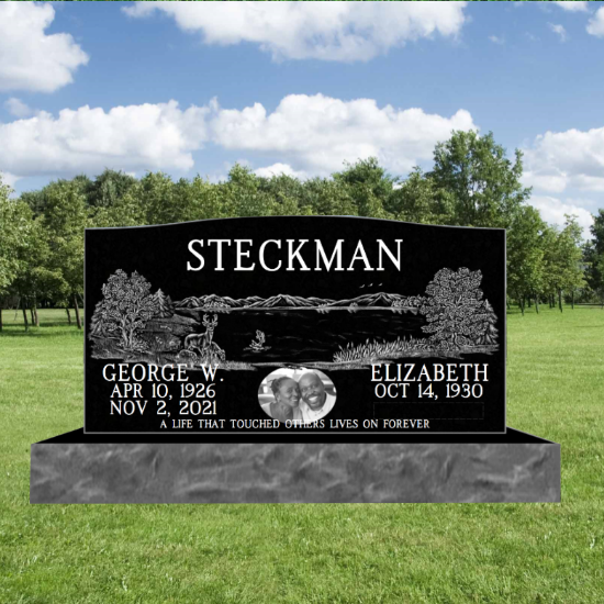 Picture of Companion Black Granite (Scenery) Headstone 36inch top 46inch base