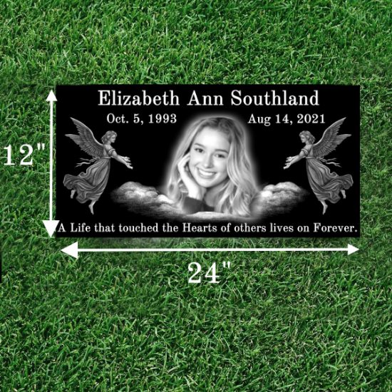 Picture of Welcoming Angels Black Granite Headstone 24x12x4