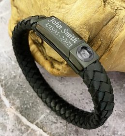 Picture of Braided Leather Engraved Cremation Bracelet